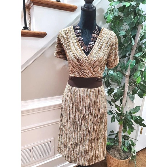 Rabbits Designs Women's Brown Polyester V-Neck Short Sleeve Knee Length Dress 12 - Picture 11 of 11